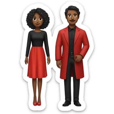 A couple
One figure has long, flowing dark hair, wearing a bright red dress with puffed sleeves, radiating elegance.
The other figure has short, wavy dark hair, dressed in a sleek black shirt, adding a classic, formal vibe.
 sticker