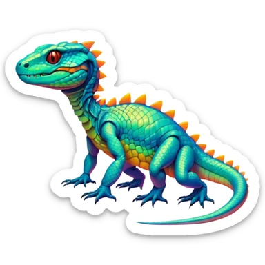 Exotic futuristic lush warm-colored neon reptilian Fakémon-creature sticker
