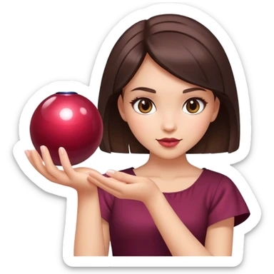 A brunette girl with a square hairstyle , with a magic ball Burgundy sticker