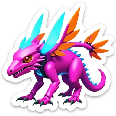 Tropical exotic futuristic lush warm-colored modern colorful neon-colored cyber-Fakémon-Digimon-Trico-creature sticker