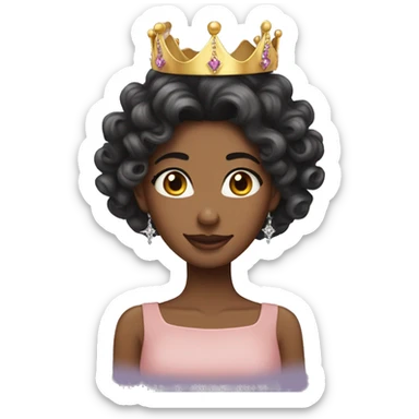 Long curly hair dark hair birthday queen tiara sticker