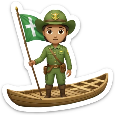 ranger on a wooden raft with a white flag sticker