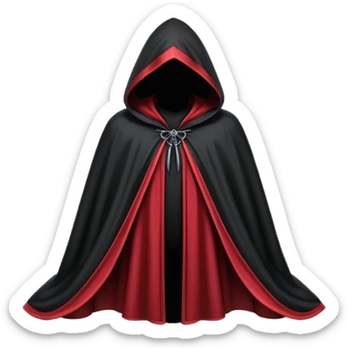 gothic hooded cloak object icon, black and crimson accents, mysterious fantasy cloak, elegant folds, 3D cartoon, mobile game icon style, centered, clean background, no text, no watermark
 
 sticker