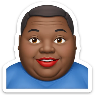 an extremely obese black man with giant red lips wearing a blue an gray shirt sticker