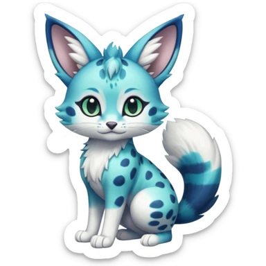 Exotic tropical shiny cute realistic Cobalt-Blue-green-turquoise-gradients, black, white Purloin-Meowstic-Minccino-Cinccino-serval-furret-Noibat-caracal-fusion-hybrid-creature (full body) sticker
