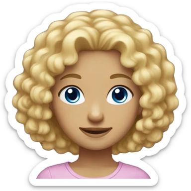 A girl with blond curly hair below the shoulders, light-skinned, blue eyes, gentle smile sticker