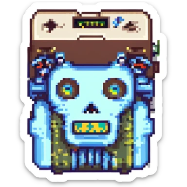 8-bit style dead battery icon with X-shaped eyes sticker
