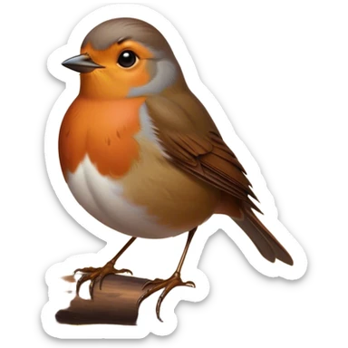 Cinematic Noble Robin Portrait Emoji, Poised and dignified, with a delicate, rounded build, a soft rust-red breast, gentle inquisitive eyes, and a small, refined beak, Simplified yet sharp and sophisticated features, highly detailed, glowing with a soft, warm glow, high shine, intelligent and graceful, stylized with an air of woodland charm, focused and attentive, soft glowing outline, capturing the essence of a watchful and confident robin that appears ready to flutter out of the screen with effortless authority! sticker