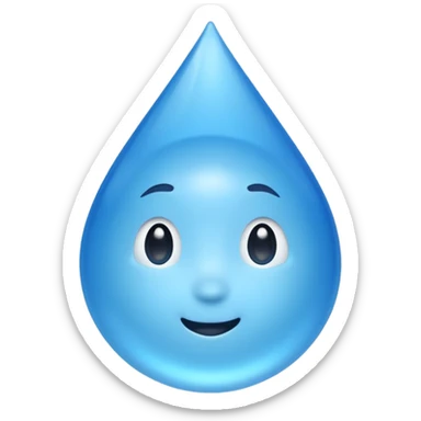 A single water droplet emoji, glossy and smooth, cartoonish, vibrant blue color, high detail, simple and cute design, without facial features, isolated on white background, centered compositio

 sticker