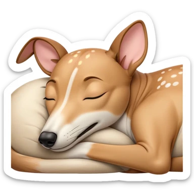 Meme-Worthy Cute Sleeping Fawn Greyhound Portrait Emoji, Head resting peacefully with a contented smile, showcasing a slender build and a luxuriously smooth fawn Fur, eyes shut in a serene nap, Simplified yet hilariously adorable features, highly detailed, glowing with a soft, drowsy light, high shine, relaxed and utterly lovable, stylized with an air of playful laziness, bright and heartwarming, soft glowing outline, capturing the essence of a comically sleepy racer, so meme-worthy it feels like it could instantly become the next viral sensation of adorable slumber! sticker