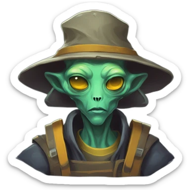 alien shop keeper scifi roguelike rpg style inspired by slay the spire digital art sticker