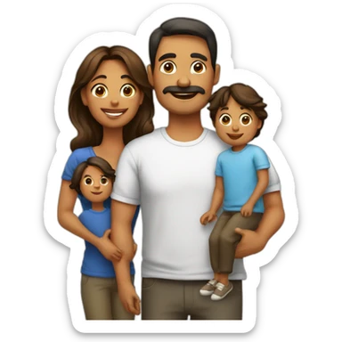 Familia, mamá con cabello castaño, papá Niño de 4 años y perro sticker