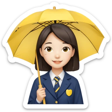 A koean girl wear school uniforms hold yellow umbrella sticker