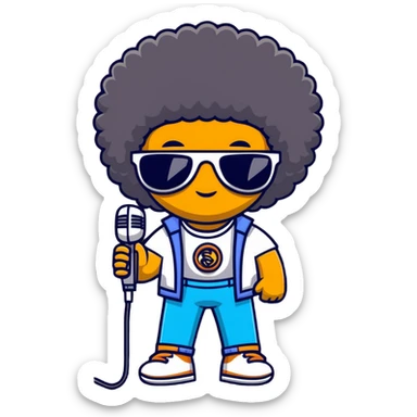 Mic with an afro and sun glasses and cord sticker