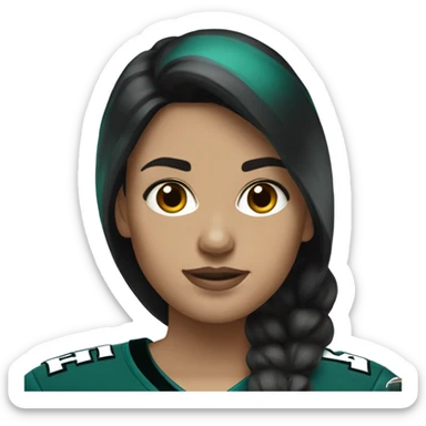  White female dark hair wearing Philadelphia Eagles jersey sticker