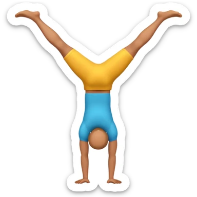 "3D man emoji doing a handstand, cheerful, colorful cartoon style, bright vibrant colors, simple background." sticker
