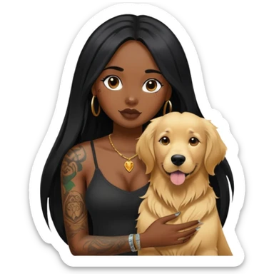 black girl with long black  straight hair and tattoos and  a golden retriever sticker