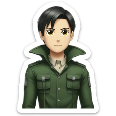 handsome Levi of Attack titan wears forest-green clothes sticker