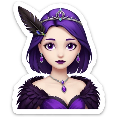 Raven Princess – feather brooch + plum gown,Shadow Princesses. sticker