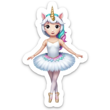 head and shoulders of an anthropomorphised female unicorn ballerina, straight on view, standard pose, clearly a unicorn, apple emoji style sticker