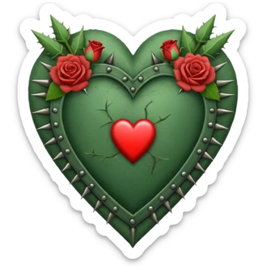 Can you make a sage green heart with a gothic design, I want roses and spikes around the heart. In the middle of the heart the letter I sticker