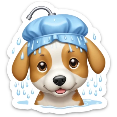 Perro dandose una ducha con gorro sticker