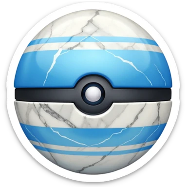 blue pokeball emoji, top half is a more saturated blue, bottom half is white, black stripe, with a white sheen, with a pearlescent finish, with a marble effect sticker