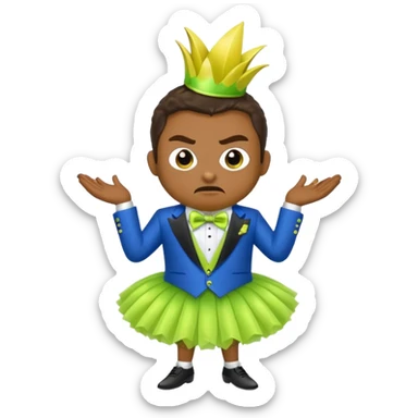 Angry blue banana wearing a sparkly lime green tuxedo and tutu sticker