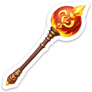 Clash of Clans aesthetic: Cinematic fireball Magic Staff Emoji, rendered in a 3D vector-style similar to standard emojis with minimal shading and bold, simplified shapes. A compact, isometric enchanted staff with intricate runic carvings and a glowing orb at its tip, softly glowing with a mystical arcane charm. Simplified yet unmistakably iconic, highly detailed and consistent, glowing with a soft radiant glow and high shine. Stylized with a touch of legendary sorcery and a soft glowing outline, capturing the essence of a powerful magic staff with a friendly, playful vibe! sticker