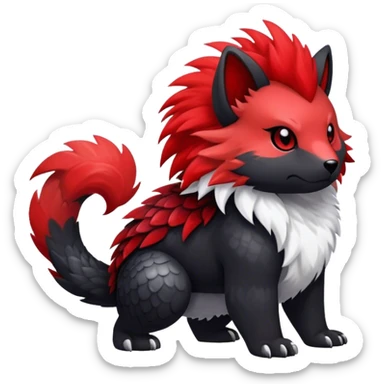 Cute cool black red animal hybrid Fakemon full body, detailed, fluffy, scaly, edgy sticker