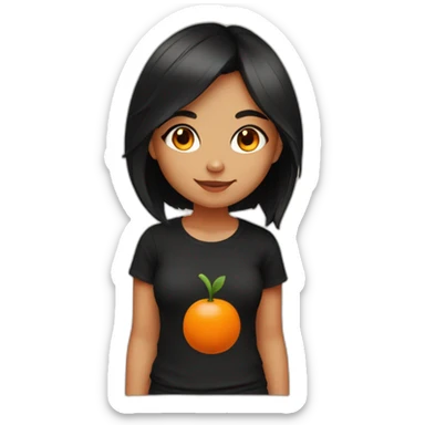 Sweetfox girl with black hair and orange body and black t-shirt sticker