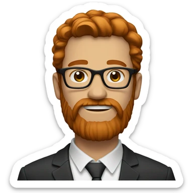 A man with long dark ginger hair, a big dark ginger beard and glasses sticker