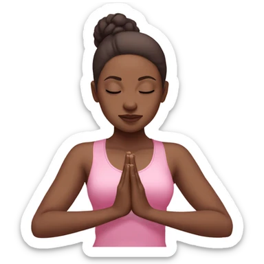 White Brunette Girl doing praying yoga pose in pink tones half body sticker