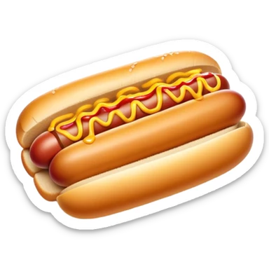 Cinematic classic hot dog, nestled in a soft toasted bun, drizzled with mustard and ketchup, juicy and flavorful, warm golden tones, ultra-detailed and mouthwatering. sticker