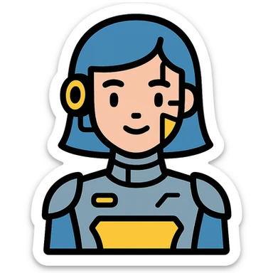 futuristic cyborg girl with metallic features and glowing accents sticker