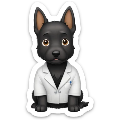 Black Scottie dog dressed as a scientist in lab coat sticker