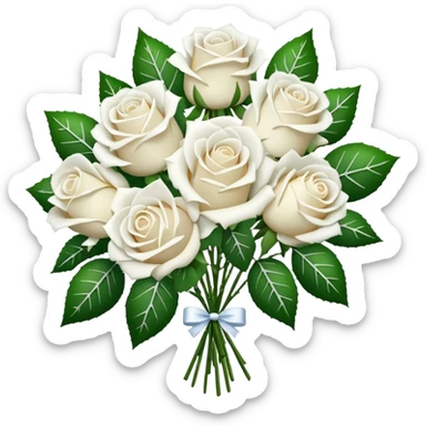 A bouquet of white roses, adorned with Christmas snowflakes sticker