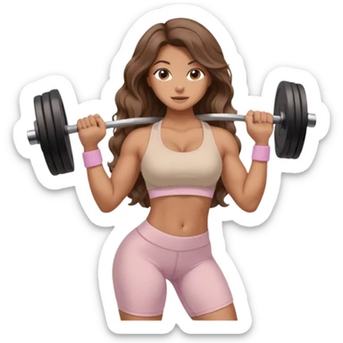 Create dream body girl with big glute and small waist and brown wavy long hair with pastel beige gym clothes with a weight in her hand  sticker