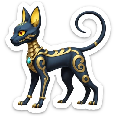 Skeletal skull-faced slim elegant thin beautiful Bastet-Umbreon-Solgaleo-Salandit-fusion sticker