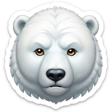 Cinematic Noble Polar Bear Portrait Emoji, Poised and regal, with a strong, muscular build cloaked in thick, snowy fur and piercing, determined eyes, Simplified yet sharp and sophisticated features, highly detailed, glowing with a soft, dignified polar glow, high shine, intelligent and majestic, stylized with an air of arctic authority, focused and commanding, soft glowing outline, capturing the essence of a watchful and confident guardian that feels as though it could step out of the screen with effortless authority! sticker