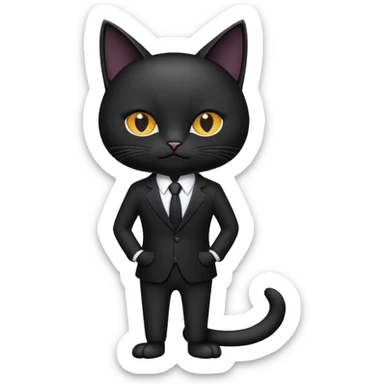 A black cat in a black business suit and the name PrimeCopy next to it sticker