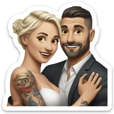 Hyper Realistic beautiful woman in the arms of a very handsome tattooed man dancing  sticker