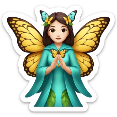 nature spirit woman dressed as butterfly herald, wing sleeves spread sticker