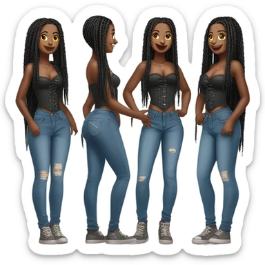 Black girl with box braids posing full body jeans corset top sticker