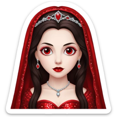 Bride of Dracula with long dark brown hair, red sequin outfit sticker