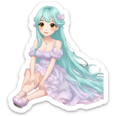 gorgeous pretty attractive anime lady beautiful hair with gorgeous dress fairycore cottagecore pastelcore detailed high quality trending VOGUE aesthetic head and busy sticker