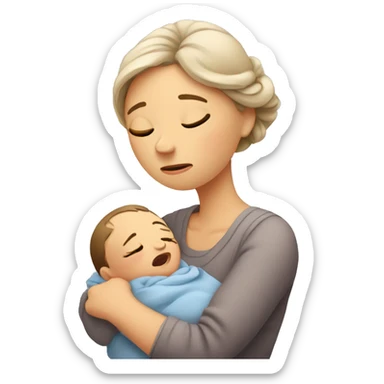 European sad mother with newborn sticker