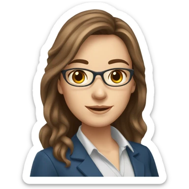 Female Teacher of English, owner of online school, brown long hair, blue eyes sticker