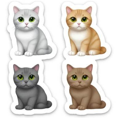 Scottish fold cat in grey with Green eyes + Brown british shorthair with Brown eyes sitting  sticker