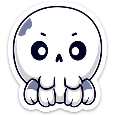 A cute, white-colored skull with soft, rounded features and a friendly expression, looking whimsical not frightening sticker